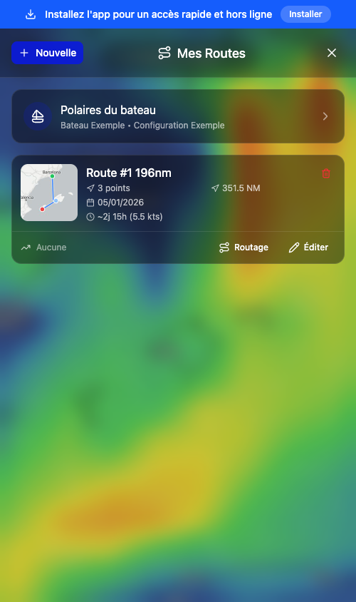 Route sauvegardée dans la liste